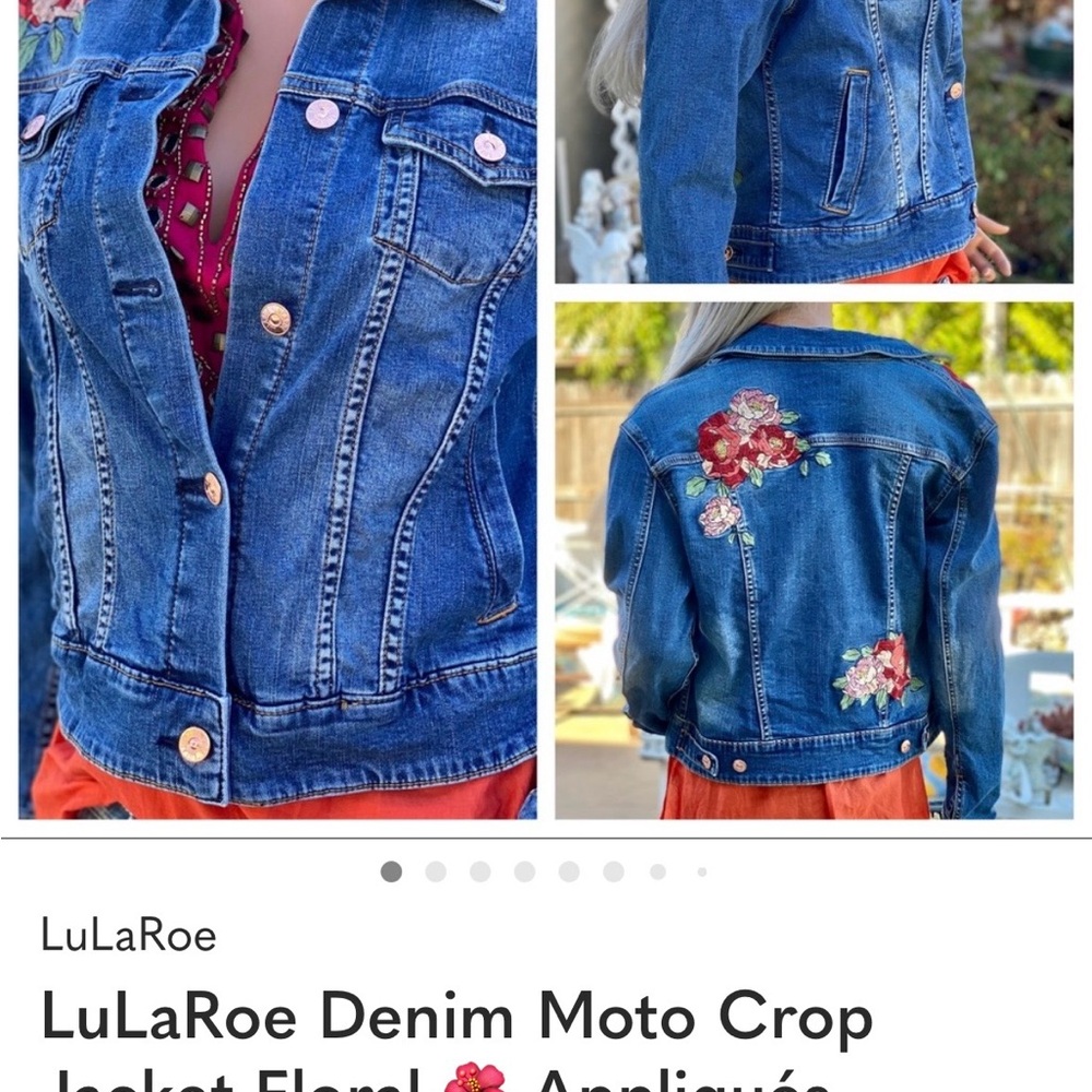 LuLaRoe Denim Jacket with Floral Appliqué